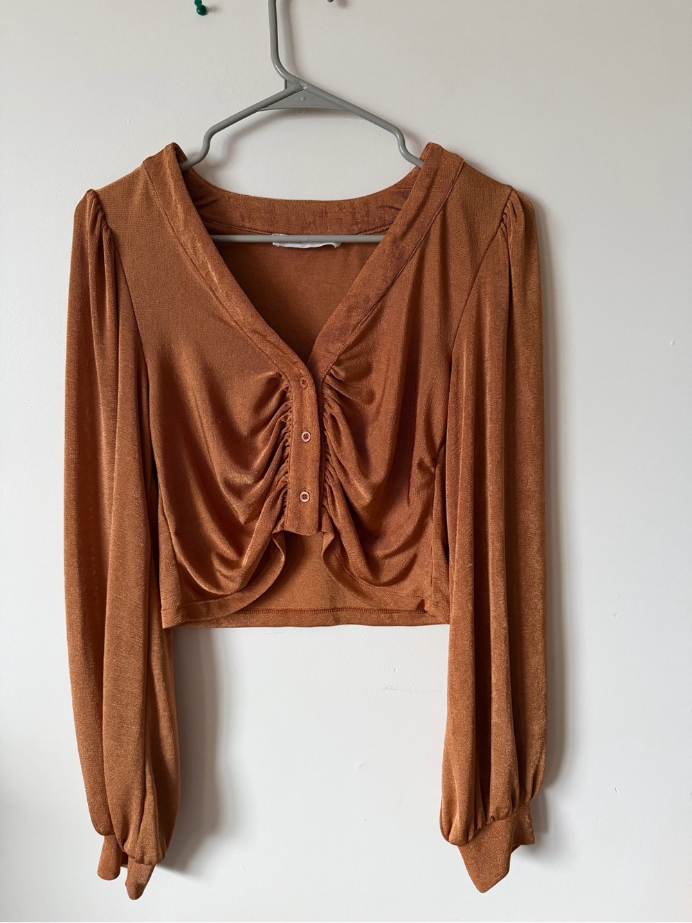Elodie Copper Ruched V-Neck Cropped Blouse